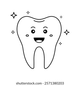 Hand drawn kids drawing vector illustration sparkling tooth cartoon isolated