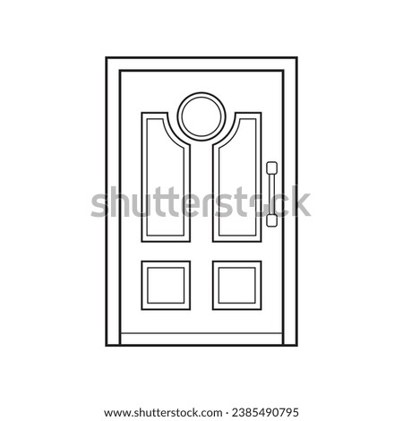 Hand drawn Kids drawing Vector illustration four panel wooden door Isolated on White Background