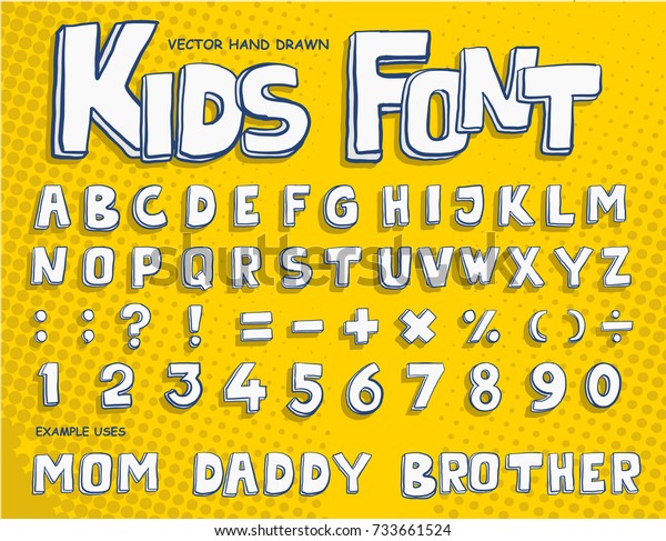 Aからzまでの手書きの子のフォントとアルファベット 数字と句読点 ベクターイラストeps 10 のベクター画像素材 ロイヤリティフリー