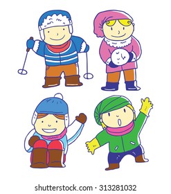 hand drawn kids playing with snow