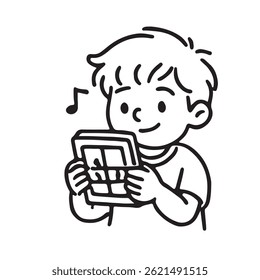 Hand Drawn Kids Puzzle and Educational Games Icon Set in Black and White