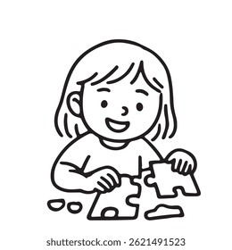 Hand Drawn Kids Puzzle and Educational Games Icon Set in Black and White