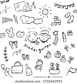 Handgezeichnetes Kindergarten-Symbolset, Kindergarten und Vorschulleben