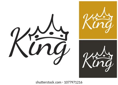 Hand drawn king crown. Luxury sign, graphic royal king crown. Isolated vector element on white, black, golden background. Clip-art icon for branding, t-shirt print, promo ads.