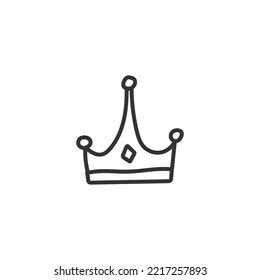 Icono del vector de la corona de mano dibujada. Diseño de señas planas de la corona del príncipe. Icono de la corona de la reina. VIP. Pictograma de símbolo lineal EPS 10