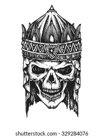 Hand drawn king skull in crown. Vector illustration