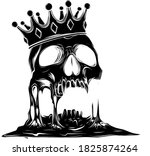 Hand drawn king skull wearing crown. Vector illustration black silhouette