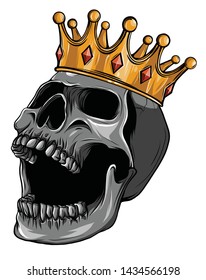 Hand drawn king skull wearing crown. Vector illustration