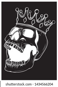 Hand drawn king skull wearing crown. Vector illustration