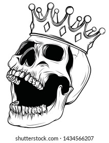 Hand drawn king skull wearing crown. Vector illustration