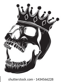 Hand drawn king skull wearing crown. Vector illustration