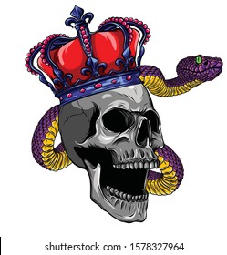 Hand drawn king skull wearing crown. Vector illustration