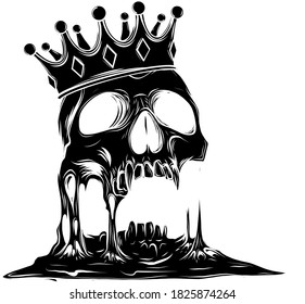 Hand drawn king skull wearing crown. Vector illustration black silhouette
