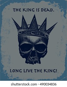 Hand drawn king skull wearing crown. Vector illustration