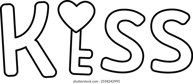 Hand drawn Kiss word outline.
Valentine kiss text vector.
Transparent background.
