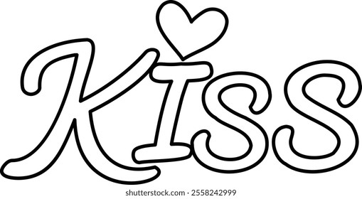 Hand drawn Kiss word outline.
Valentine kiss text vector.
Transparent background.
