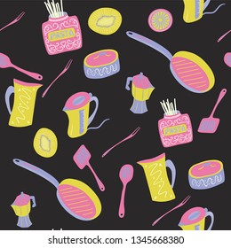 Hand drawn kitchen appliances seamless pattern for wrapping paper and print designs