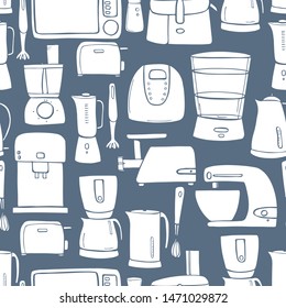 Hand drawn kitchen appliances set. Vector seamless pattern 
