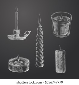 Hand Drawn kitchen appliances Sketches Set isolated on chalkboard. Collection Of Microwave Oven, Coffee maker, Fridge, Toaster Sketches in chalk style