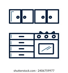 Hand drawn Kitchen doodle line illustration. Kitchen doodle icon vector.