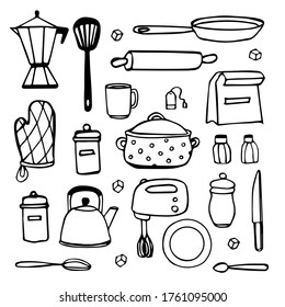 Hand drawn kitchen doodle set