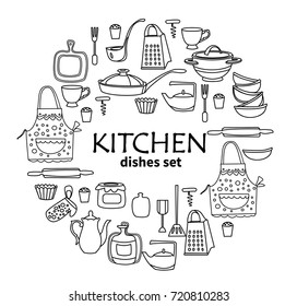 hand drawn kitchen doodles. dishes