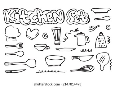 Hand drawn kitchen doodles icon set. cooking tools and kitchen icon collection. Vector illustration.