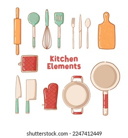 Hand drawn kitchen element retro color