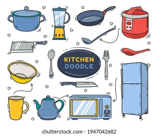 Hand drawn kitchen equipment cartoon doodle design