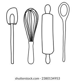 Obtención manual de equipo de cocina. Ilustración de patrón sin inconvenientes.
