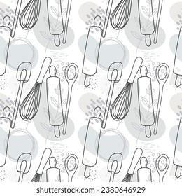 Obtención manual de equipo de cocina. Ilustración de patrón sin inconvenientes.