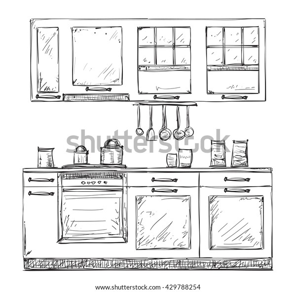 Hand Drawn Kitchen Furniture Stock Vector (Royalty Free) 429788254