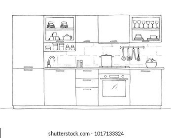 Interior Sketch Kitchen Room Outline Blueprint Stock Vector (Royalty ...