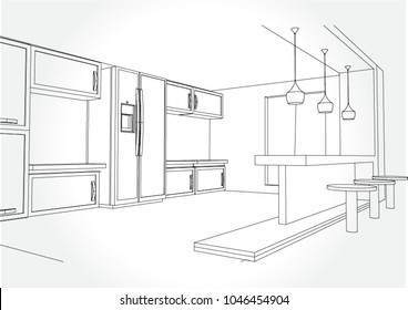 Hand drawn kitchen furniture. Vector illustration in sketch style. vector illustration kitchen furniture and equipment.
