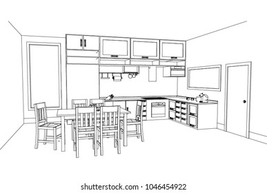 Hand drawn kitchen furniture. Vector illustration in sketch style. vector illustration kitchen furniture and equipment.
