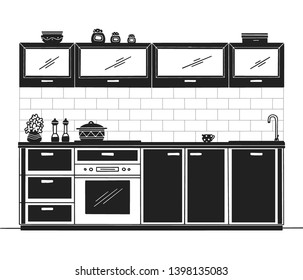Hand drawn kitchen furniture. Vector illustration in sketch style