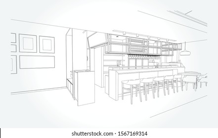 Hand drawn kitchen furniture. Vector illustration in sketch style. vector illustration kitchen furniture and equipment.
