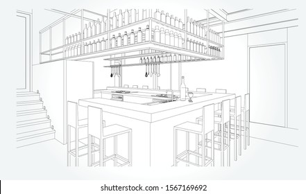 Hand drawn kitchen furniture. Vector illustration in sketch style. vector illustration kitchen furniture and equipment.
