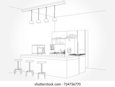 Hand drawn kitchen furniture. Vector illustration in sketch style. vector illustration kitchen furniture and equipment.