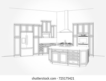 Hand drawn kitchen furniture. Vector illustration in sketch style. vector illustration kitchen furniture and equipment.