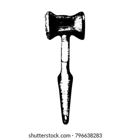 Hand Drawn Kitchen Hammer Sketch Symbol isolated on white background Vector Meat Tenderizer Element.