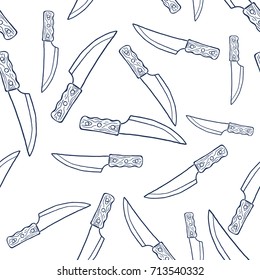 Hand Drawn Kitchen Knives Seamless Pattern Background. Vector illustration