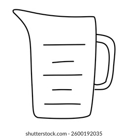 Hand drawn kitchen measuring cup. Doodle illustration, vector, isolated on white background