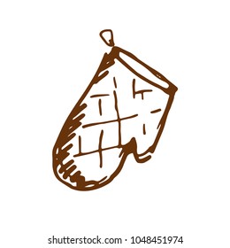 Hand drawn kitchen potholder in the form of gloves. Sketch, vector illustration.