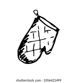 Hand drawn kitchen potholder in the form of gloves. Sketch, vector illustration.