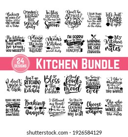 Hand drawn kitchen quotes set, Inspirational vector typography, Wall decor art prints collection, decoration isolated on white background