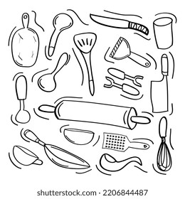 hand drawn kitchen set icon