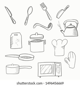 Hand drawn. Kitchen Set. Sketch vector illustration 