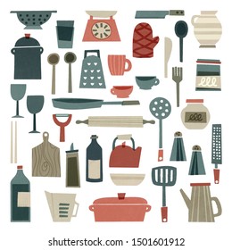 hand drawn kitchen supplies, kitchenware