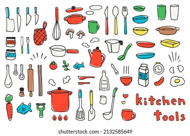 hand drawn kitchen tools illustration